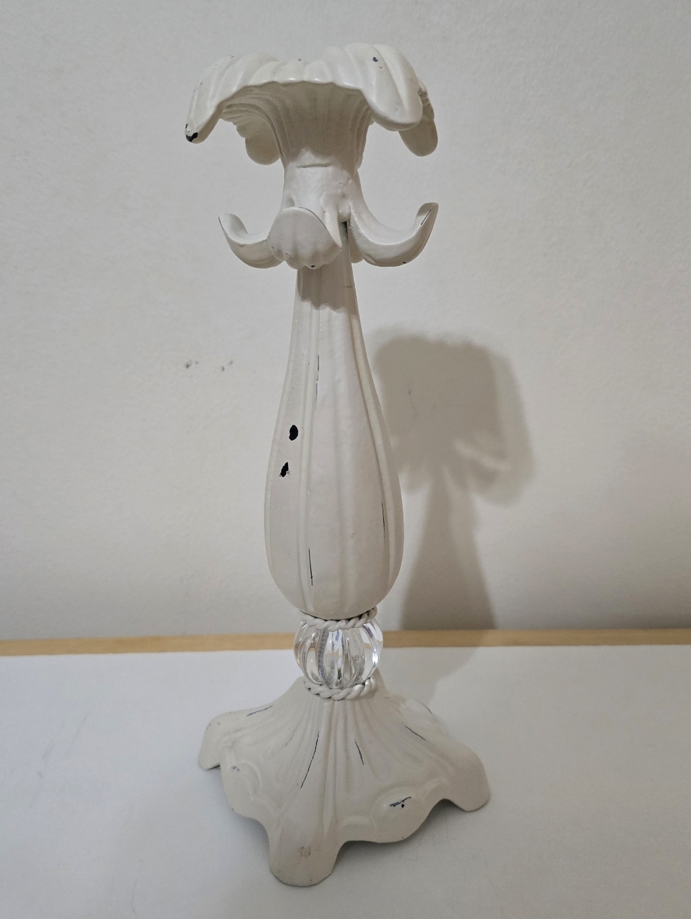 11" Tall Vtg White Candle Holder Romantic Shabby Chic "Party Lite Cast Iron EUC.